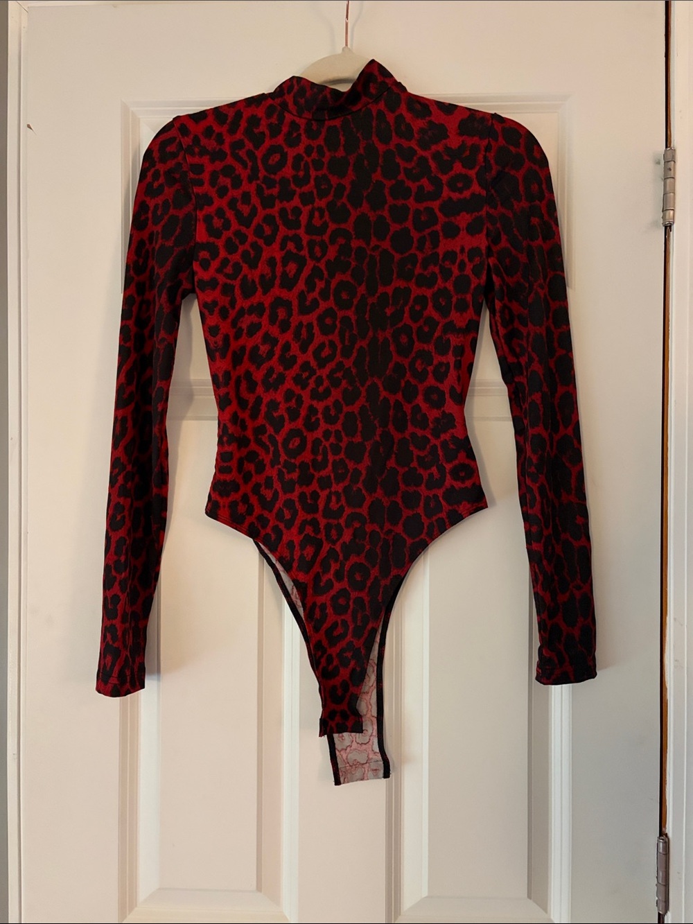 Red Leopard Print Long-Sleeve Bodysuit